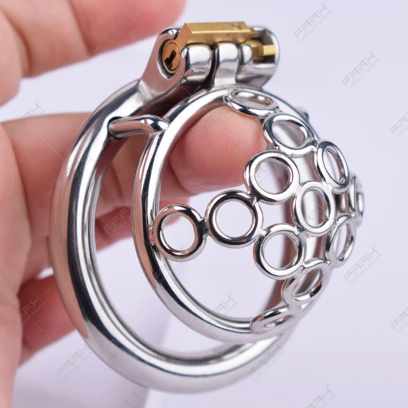 FRRK Bird Unescapable Chastity Cage with Shiny PU Harness Belt Stainless Steel Penis Rings Metal BDSM Adult Toys Sex Shop