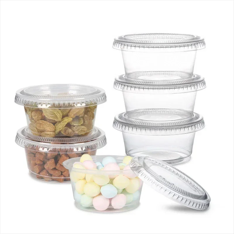 100pcs Disposable Plastic Cup With Lid Clear Sauce Cups Jelly Yogurt Condiment Container Round Ssealed Box Kitchen Accessories