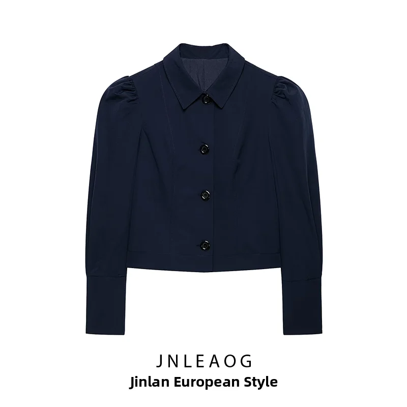 JNLEAOG Comfortable Casual Style Women's Short Suit Jacket Autumn New Arrival Shoulder Pleated Flip Collar Fashion Outerwear