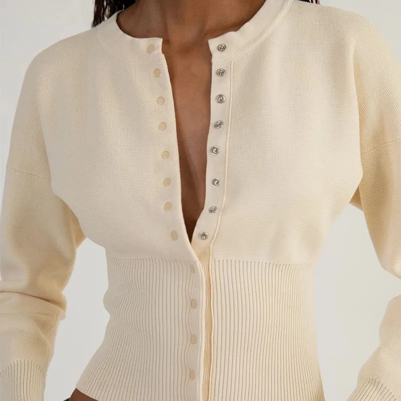 

Women's Ribbed Knit Cardigan Long Sve round Ne Slim Fit T-irt Sle Commute Faion Autumn Season Casual Wear