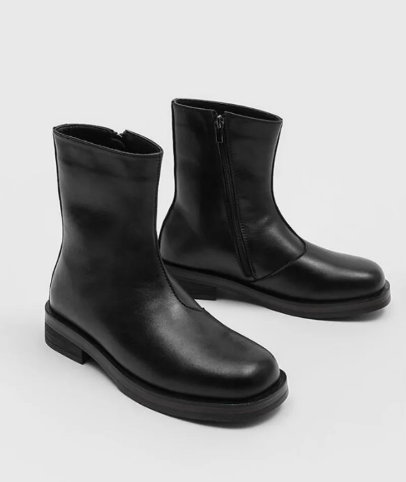 Mid Top Chelsea Boots for Men Solid Color Round Toe Side Zipper Casual Fashionable Simple Motorcycle Men Boots
