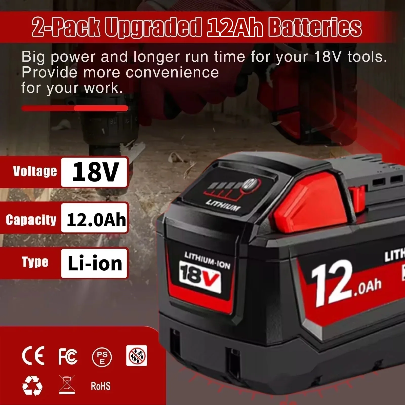 For 18V Milwaukee M18 12000mAh High-capacity Lithium Battery 48-11-1860 48-11-1850 48-11-1840 48-11-1820 Rechargeable Battery