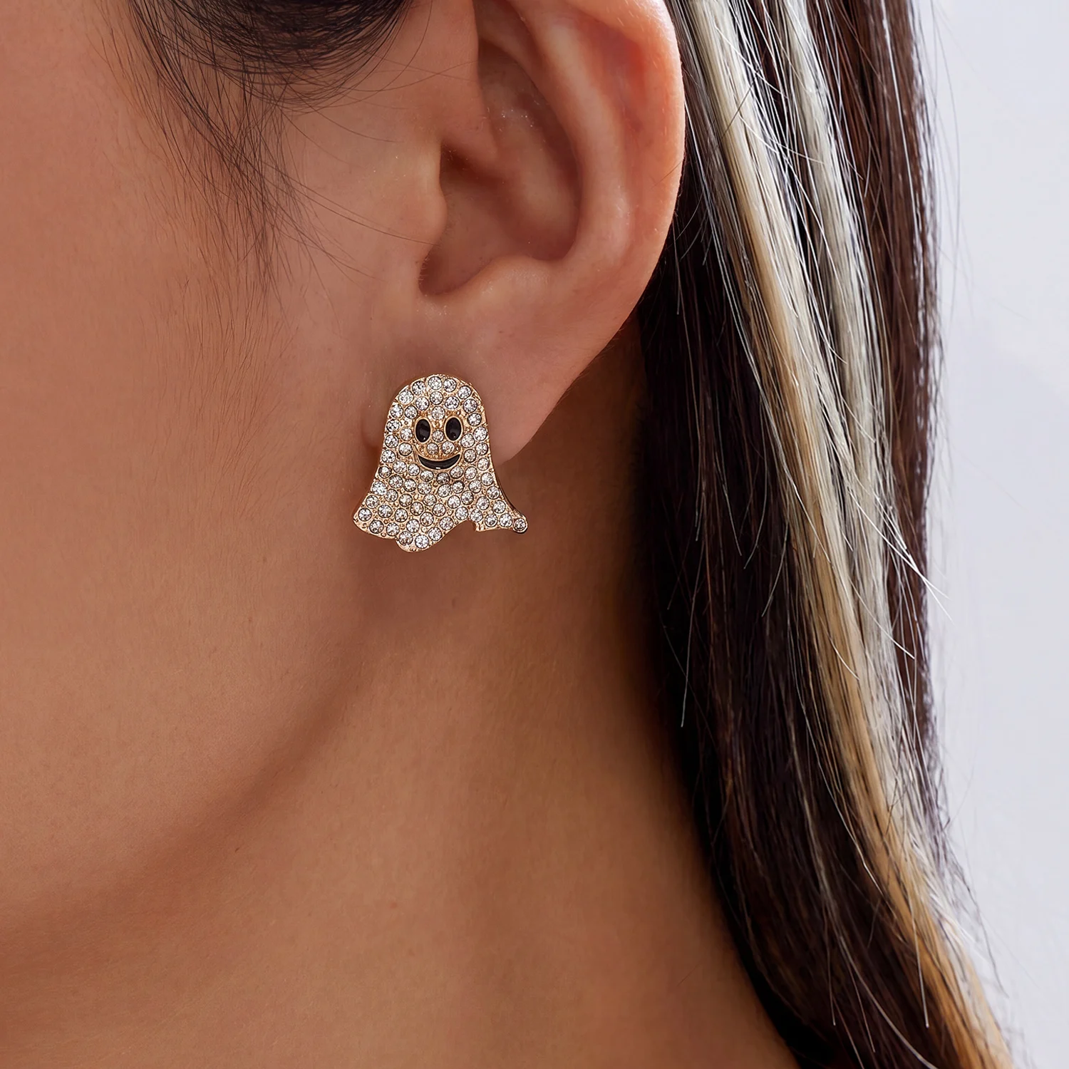 Funkelnde Halloween-Strass-Geister-Ohrstecker, Kristall-Quasten-Ohrringe für Damen, Kostüm-Party, Feiertags-Schmuck, Geschenk – Detail 4