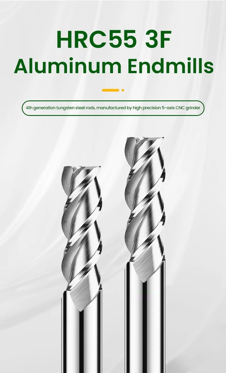 Fräser mit Legierungsbeschichtung, Wolframstahlwerkzeug für Aluminium-CNC-Bearbeitung, HRC55, 3-Klingen-Endfräser, Holzfräser – Detail 2