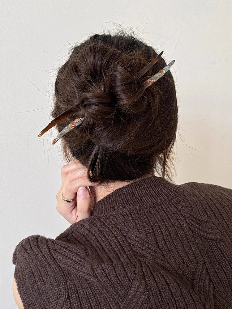 Frauen Acetat Haar Sticks Dutt für Frauen Neue Haar Gabeln Stil Streifen Haarnadel Einfache Elegante Frisur Haar Zubehör Kopfbedeckungen – Detail 4