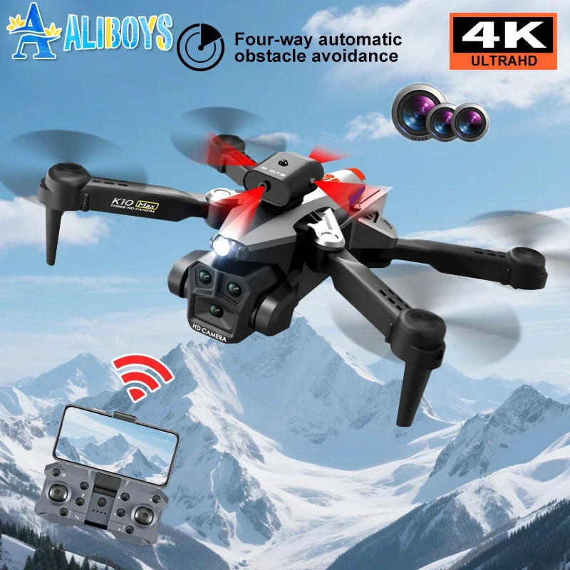 

K10 Max RC Вертолет 4K HD 3 Камера Приложение Управление Дрон Четырехстороннее предотвращение препятствий Wi-Fi FPV Квадрокоптер Оптический поток Самолет