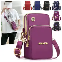 New Mobile Phone Crossbody Bags Women Fashion Shoulder Bag Cell Phone Pouch With Headphone Plug 3 Layer Wallet Sports Arm Bag