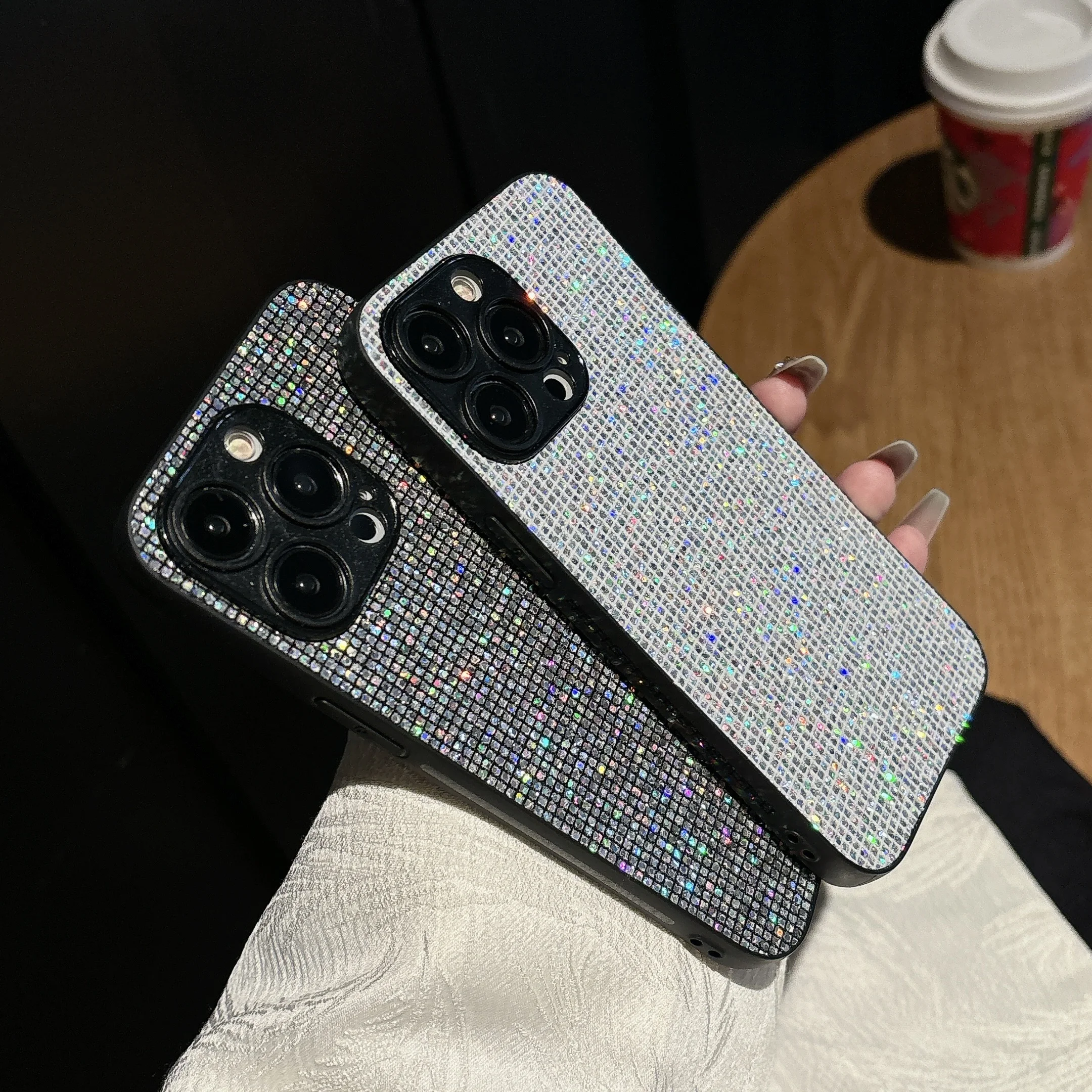 Luxuriöse Glitzer-Pailletten-Gittermuster Weiche Handyhülle für iPhone 16 15 14 13 12 11 Pro Max 16E X XS Plus Stoßfeste Schutzhülle – Detail 2