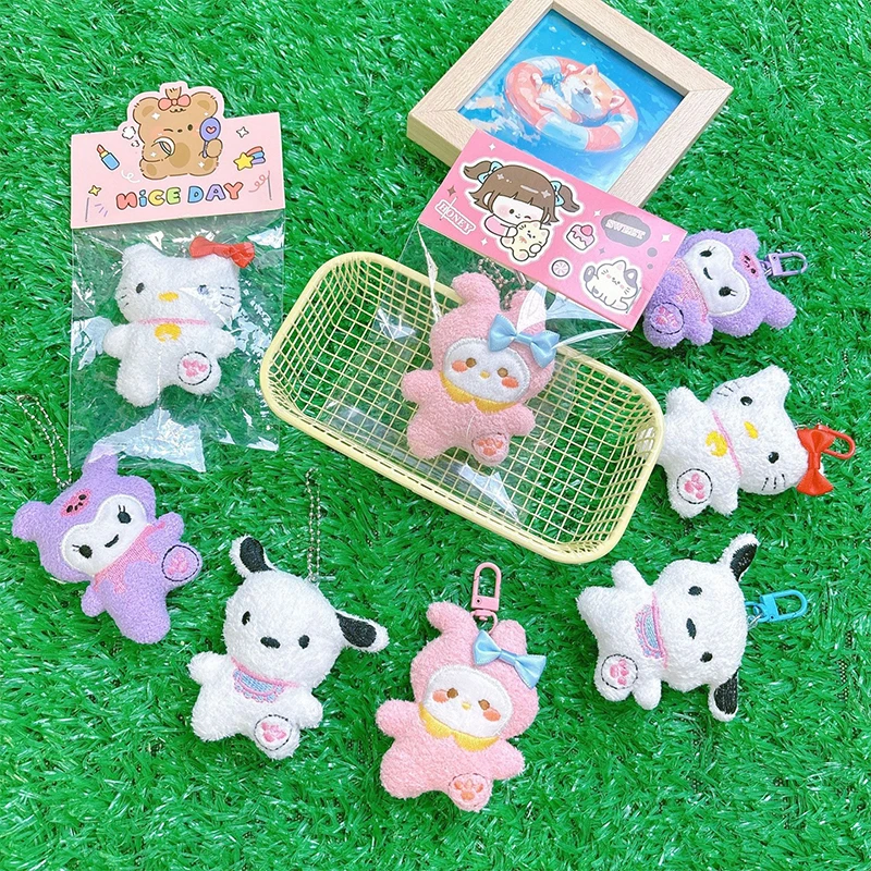 Sanrio Plush Keychain My Melody Pom Purin Hello Kitty Cartoon Animal Plush Key Chain Bag Pendant Backpack Decoration