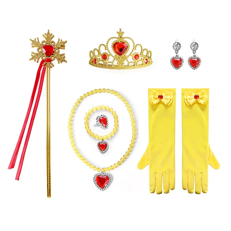 Elsa Princess Accessories Gloves Wand Crown Jewelry Set Elsa Wig Necklace Braid for Princess Dress Clothing Cosplay Dress UP