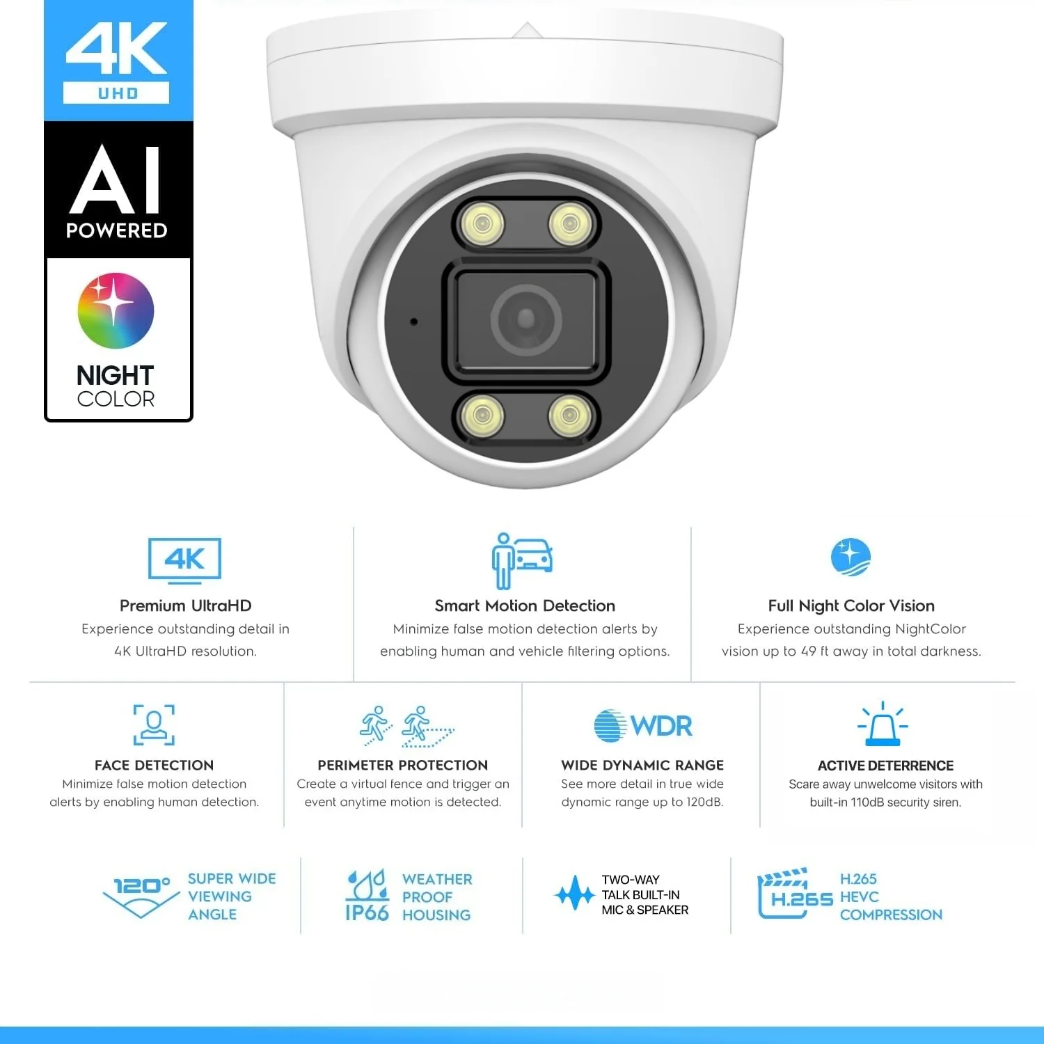 Ultra HD 4K 8MP POE IP Camera Color Night Vision Two-Way Audio Outdoor H.265 Onvif Dome CCTV Security Camera for Home 5MP 4MP 3M