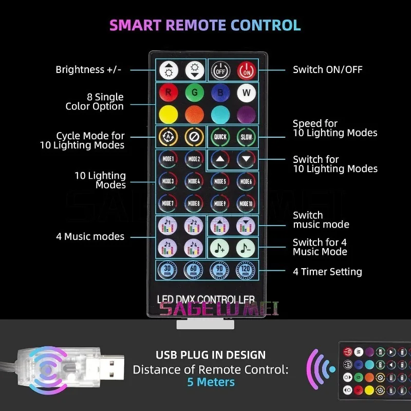 Lumières de Noël LED avec télécommande, lampe de vacances dégradée, mode musique RVB, lampe proxy, application de bricolage, 10m, 100, 200LED, 20m