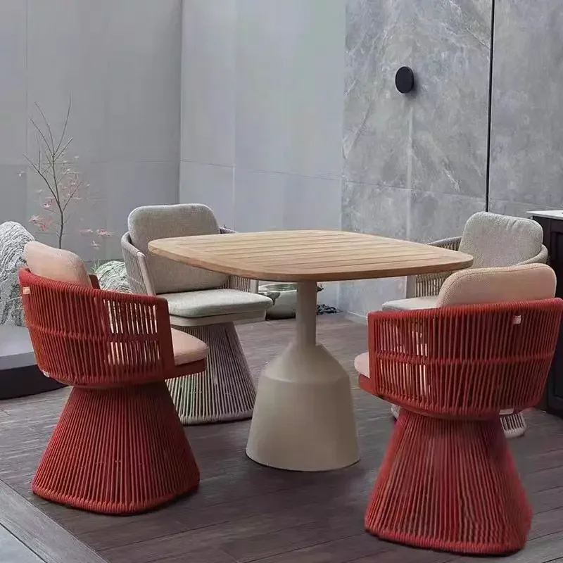 

Rattan Waterproof Garden Sets High End Material Modern Round Patio Outdoor Set Table And Chairs Nordic Muebles Garden Furniture