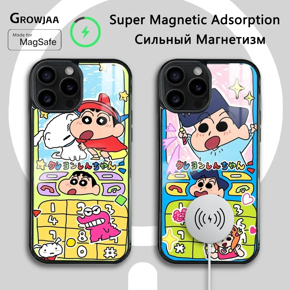 C-Crayon S-ShinChan Phone Case For iPhone 16 15 14 13 12 11 Pro Max Plus Mini Magsafe Mirror Wireless Magnetic Cover