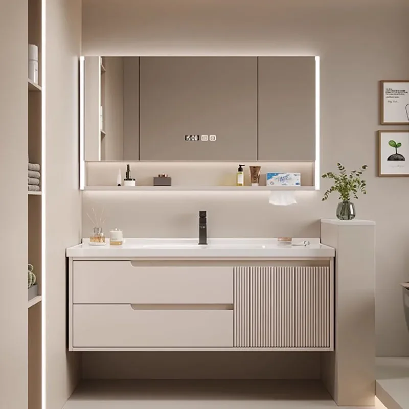 

Ceramic Bathroom Cabinet Integrated Basin Solid Wood Oak Washbasin Combination Simple Intelligent Mobile Bagno Furniture