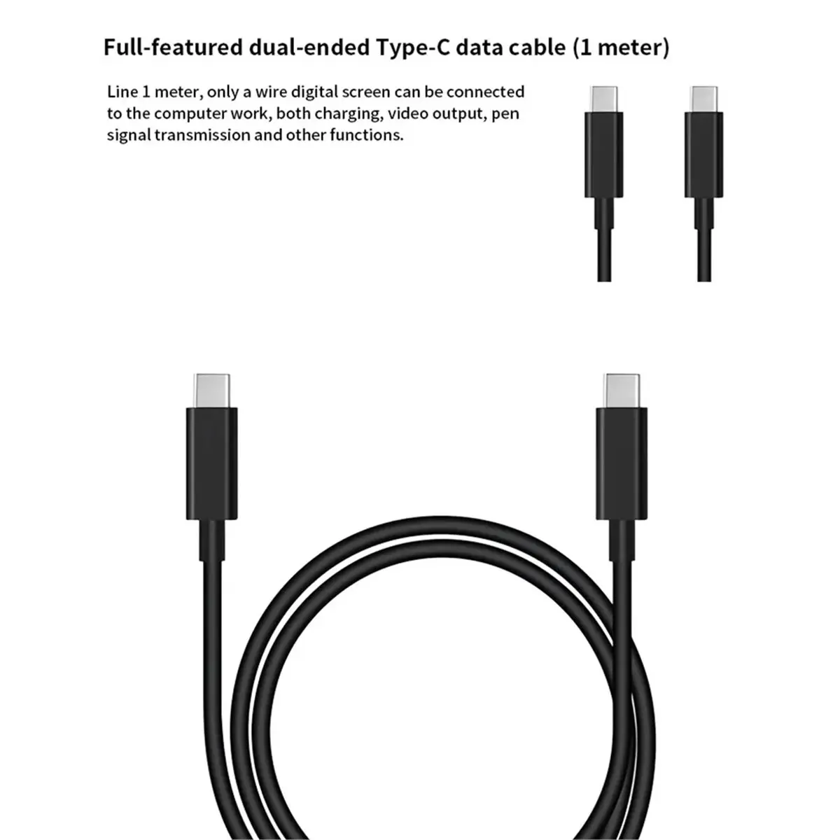 Digital Essentials For Digital Screen Full-Function Type-C Cable Dual-Ended Connector Cable for Kamvas 12/13/16 Gen3 Series 1m