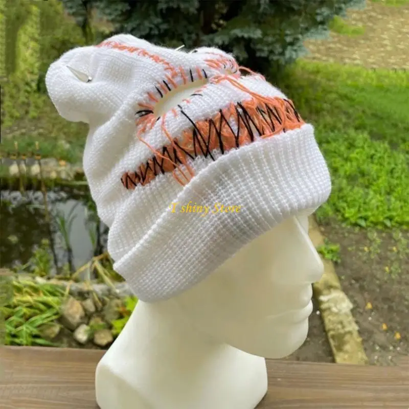 N58F Funny Balaclava Face Mask Knitted Hat Balaclava Distressed Halloween Balaclava Hooded Scary Balaclava Party Hat