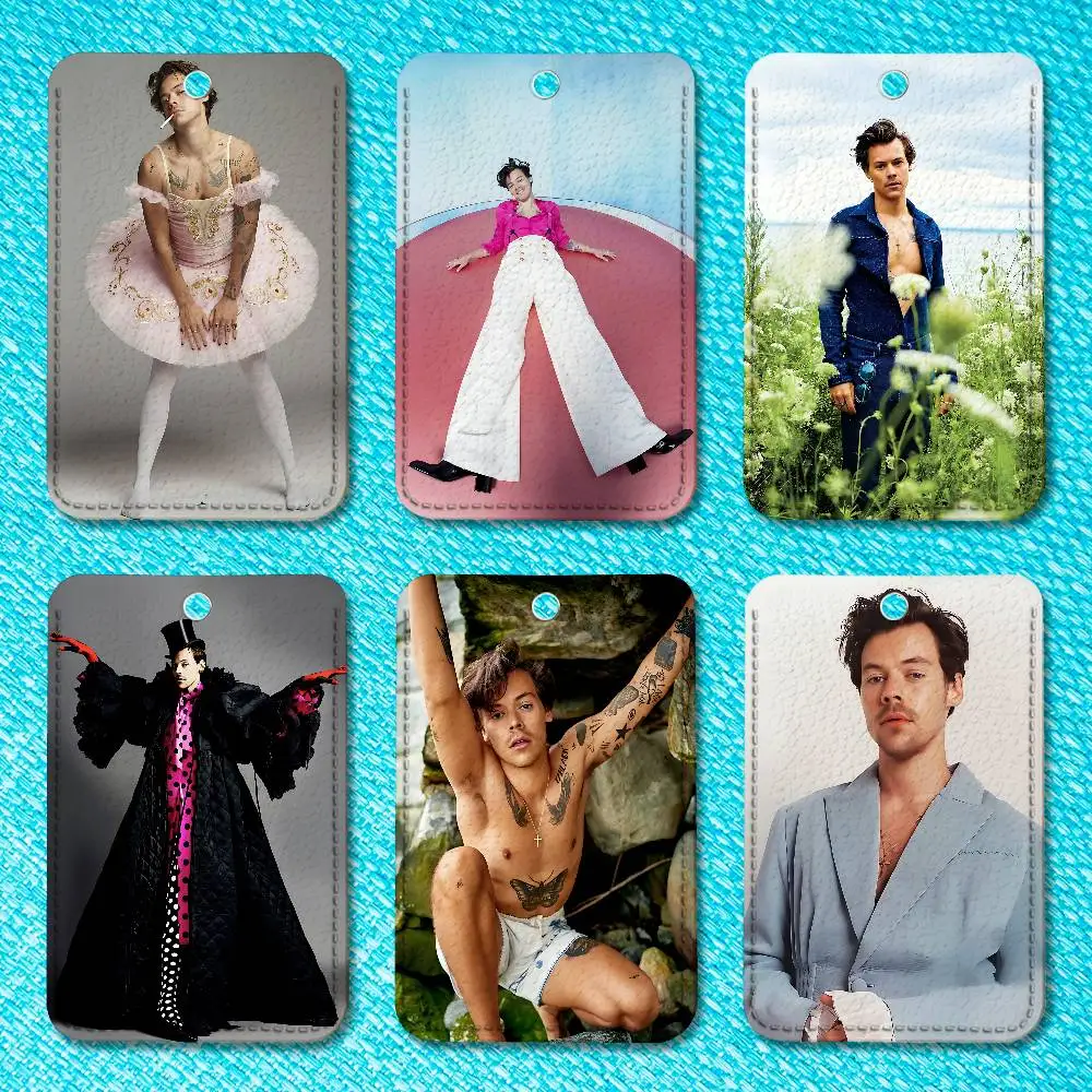 

Singer H-Harry S-Styles Key Tag Ring Leather Card Holder Key Ring Rectangle Access Card Holder