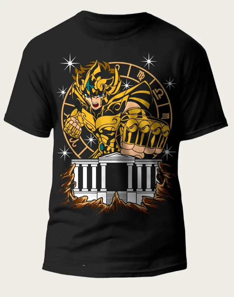 Bandai autorizado Saint Seiya Taurus Gold Saint Seiya Arudiba clásico impreso negro edición suelta camiseta fuerte para hombres Camisetas