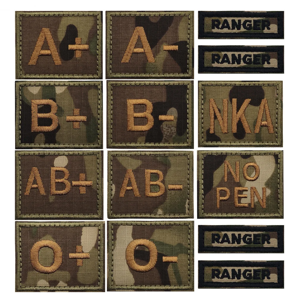 New Design BACK HAND MC Blood Group Badge CP Camo A+ B+ AB+ O POS NEG NKA NOPEN Embroidered Backpack Patches