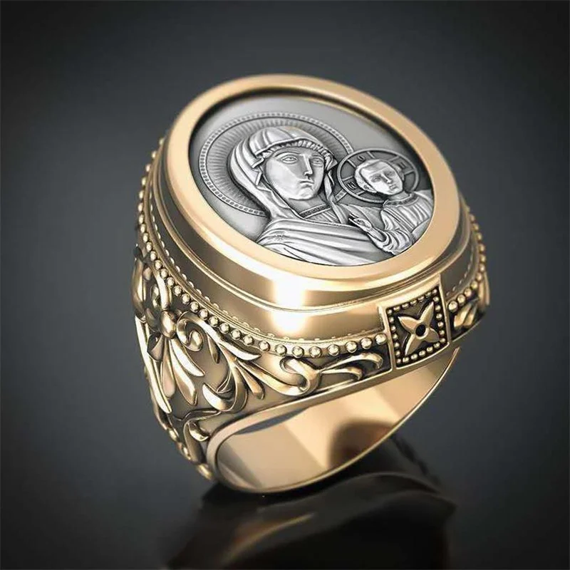 Vintage Creative Virgin Mary Christian Ring  for Women Men Western Style Party Unisex Rings Jewelry Hand Accessories Whole Sale