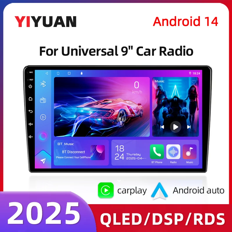 

9 inch Android14 2Din QLED IPS Car Radio Autoradio 2 Din Universal Stereo WIFI GPS Multimedia Player For Nissan Toyota Kia VW