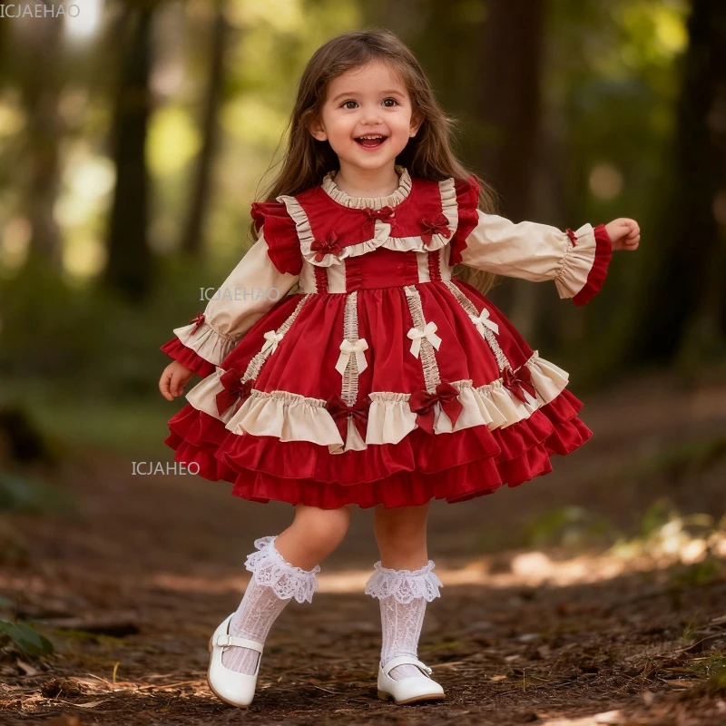 Kids Girl Lolita Dress Long Sleeve Spring Autumn New Kids Princess Party Gown Baby Toddler Elegant Ball Dress Christmas Holidays