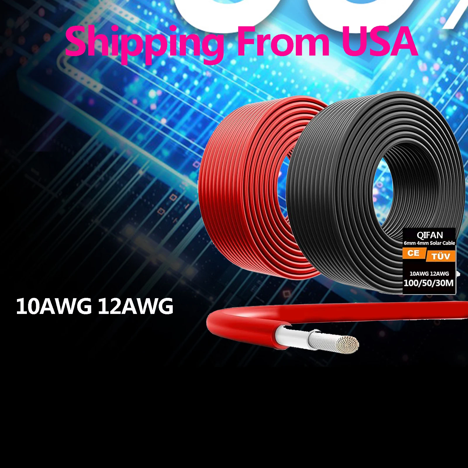 

4mm 6mm Solar Cable for US 30M 50M 100M Red or Black or Red and Black Connect Inverter to Controller