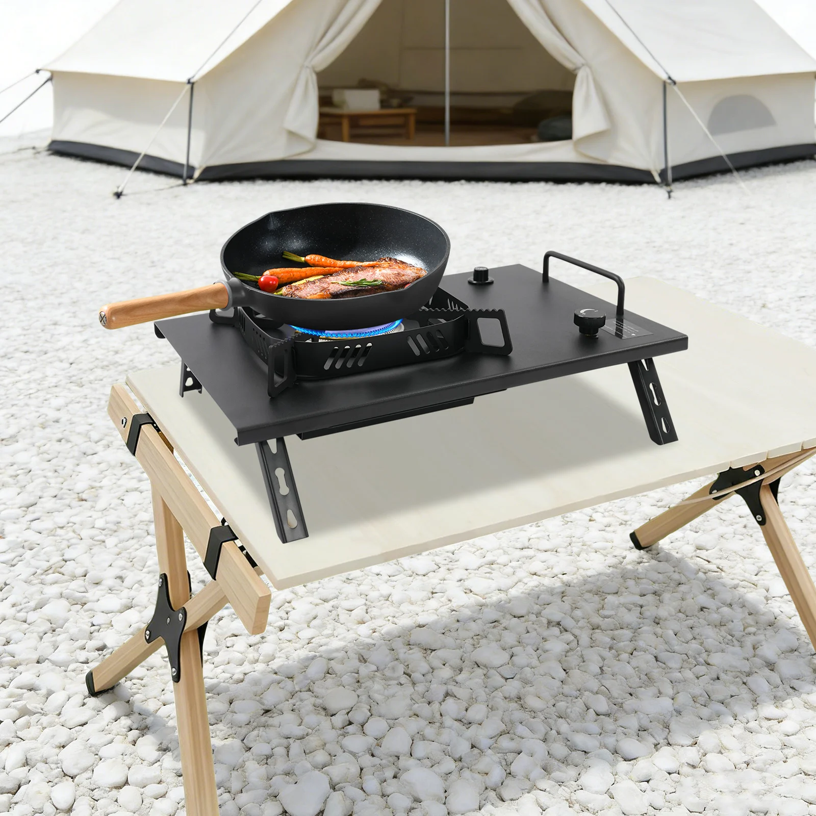 

Foldable Camping Gas Stove 2700W, Outdoor Portable Stove with Carry Bag, Wind Shield & Piezo Ignition for BBQ Camping