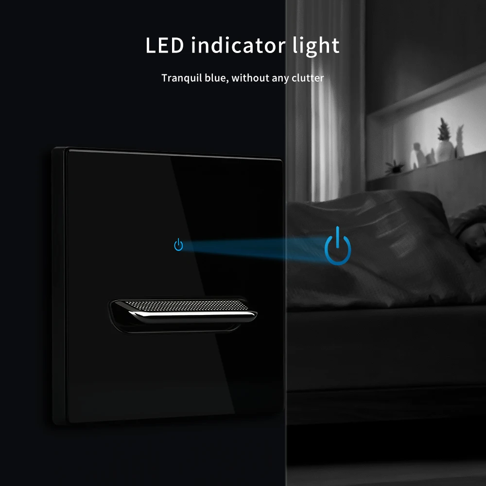 Botão chave de piano interruptor de luz padrão tomada bidirecional plugue USB UE/Reino Unido painel de vidro preto interruptor de parede luz LED UE Reino Unido 16A soc