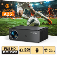 VEVSHAO A25 Projector 4K Full HD 1080P 1200ANSI Android 9.0 Wifi 6 Smart Home Theater Projector for Office Meeting Video