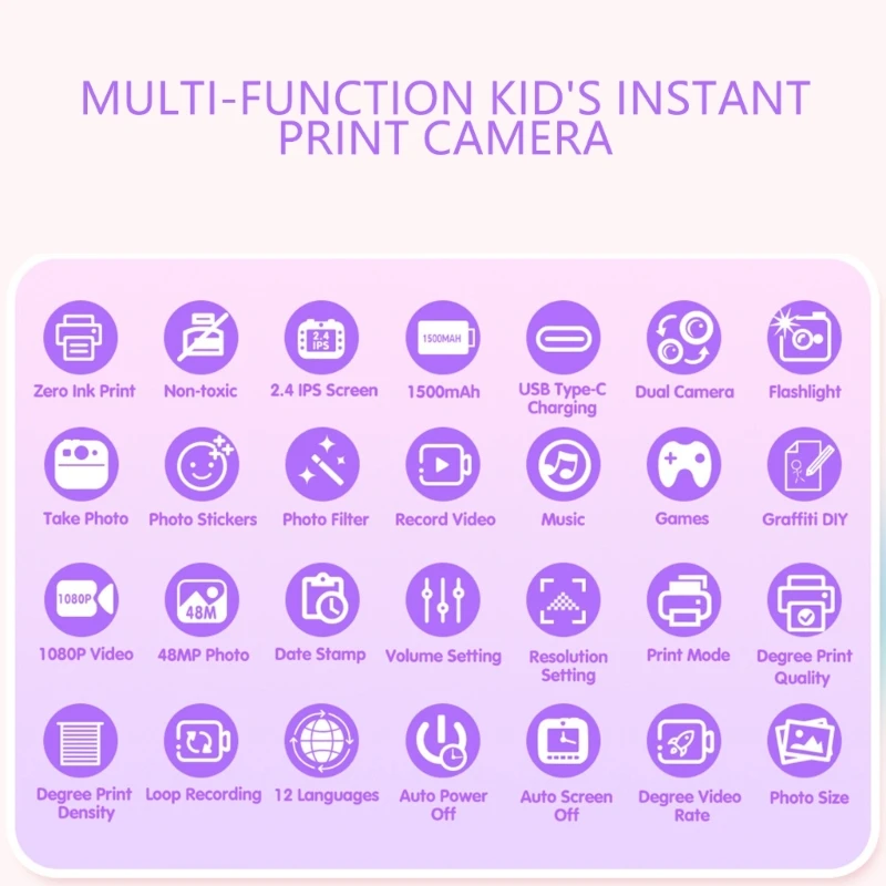 Camera da stampa istantaneamente per bambini 1080p Digital giocattolo da 3 a 12 anni bambini 601e