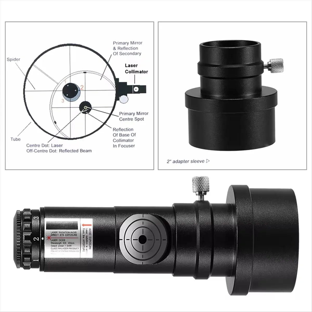 ABJX 1.25 Inch Telescope Collimator 2 Inch Adapter Reflector Astronomical Telescope Newtonian SCA Laser Collimation DROP SHIPPIN