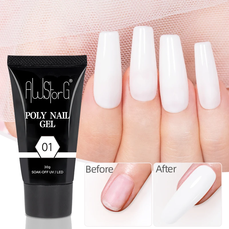 AWStorG 30g Gel d'extension d'ongle tremper UV LED acrylique cristal blanc clair vernis à ongles Gel nu vernis à ongles UV Gel