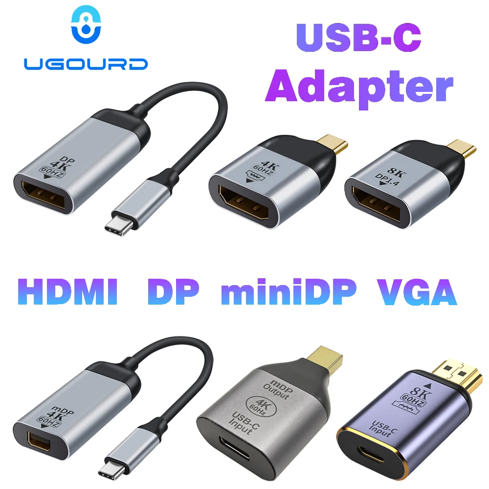 Переходник с USB C на HDMI, кабель 4K, 8K, 60 Гц, преобразователь USB Type-C на DP miniDP 1,4, адаптер VGA HDTV Displayport для MacBook M2 M3 Air