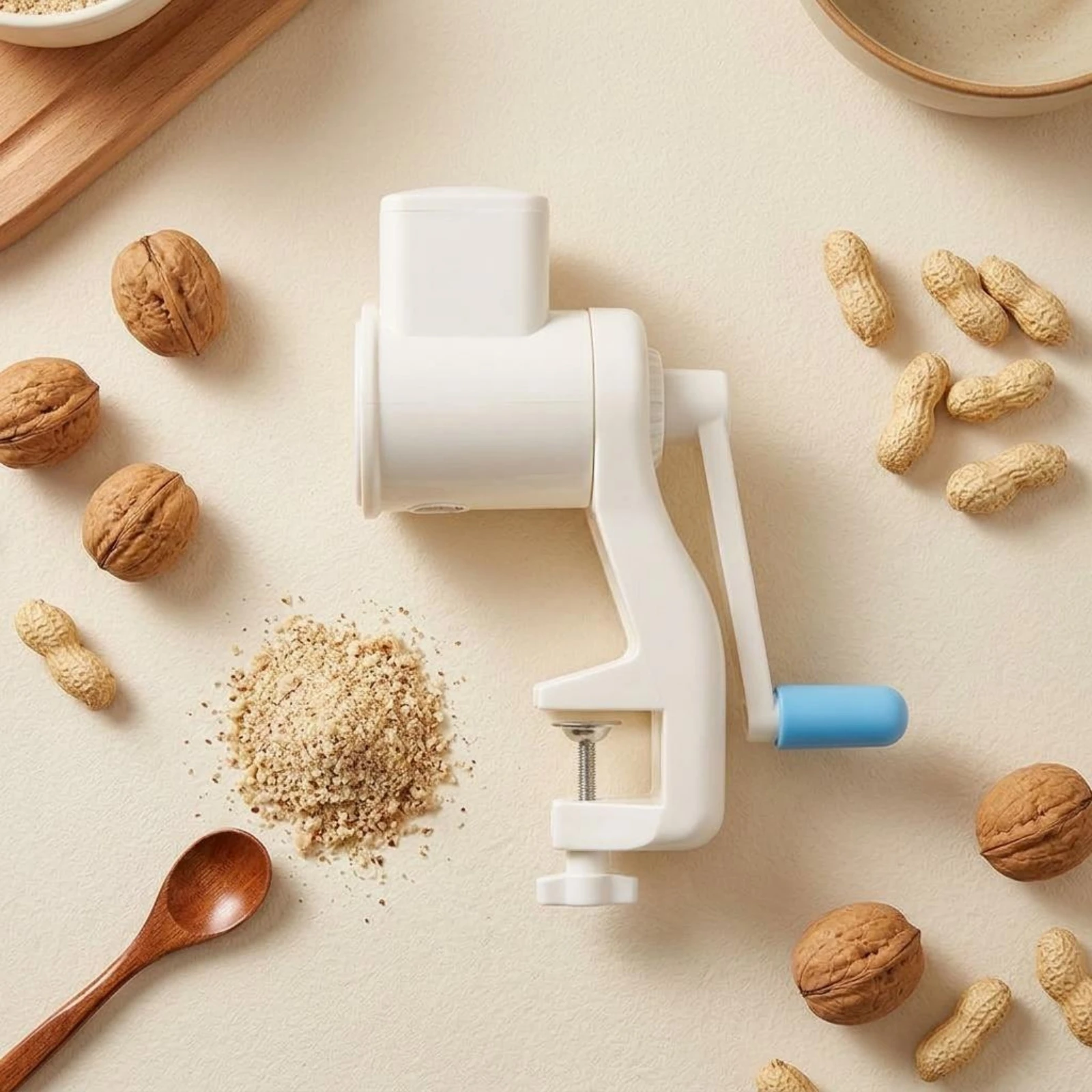 Hand Crank Nut Grinder Easy to Use Manual Nut Grinder Kitchen Tool Non-Skid Base Hinged Lid for Infant Food Prep view 3