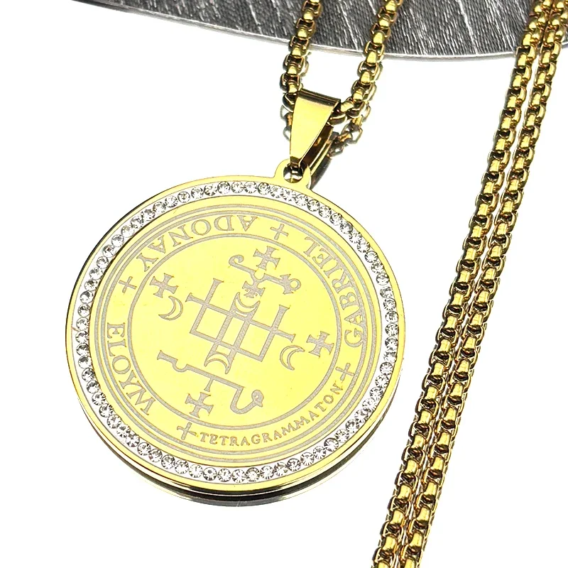 Sieben Erzengel GABRIEL Siegel Solomon Amulett Siegel von Angelic Halskette Edelstahl Gold Farbe Strass Kette Schmuck Geschenk – Detail 7