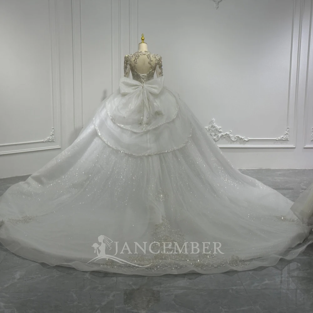 Customized Long Sleeve Ball Gown Wedding Dresses With Bow 2026 O-Neck Princess Ruffles Bridal Gown Luxury vestidos de novia boda