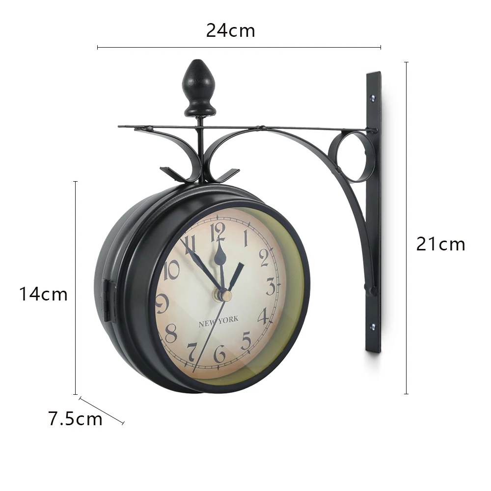 Wall Clock Retro Double-Sided Wall Clock Battery Operated Silent Station Clock Antique Wall Clock For Living Room Bedroom Office