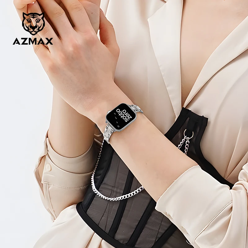 AZMAX  Women's Stainless Steel Bracelet for Apple Watch Series S7/8/9 Ultra2/1 Crystal Watch Strap Accessory