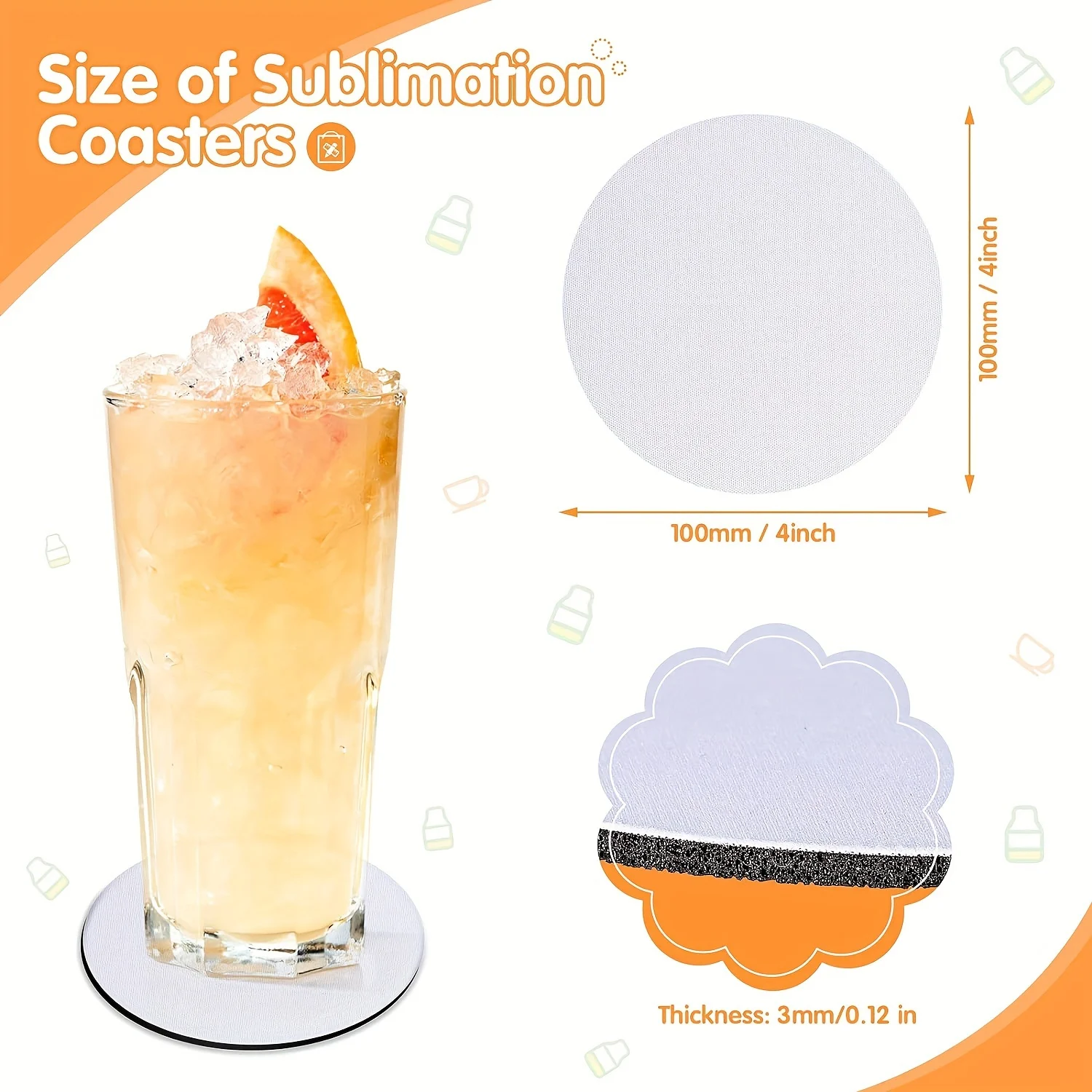30PCS Washable Blank Sublimation Coasters,Soft 10cm Cup Coasters- Anti-Slip, Bendable for DIY Festive Occasions