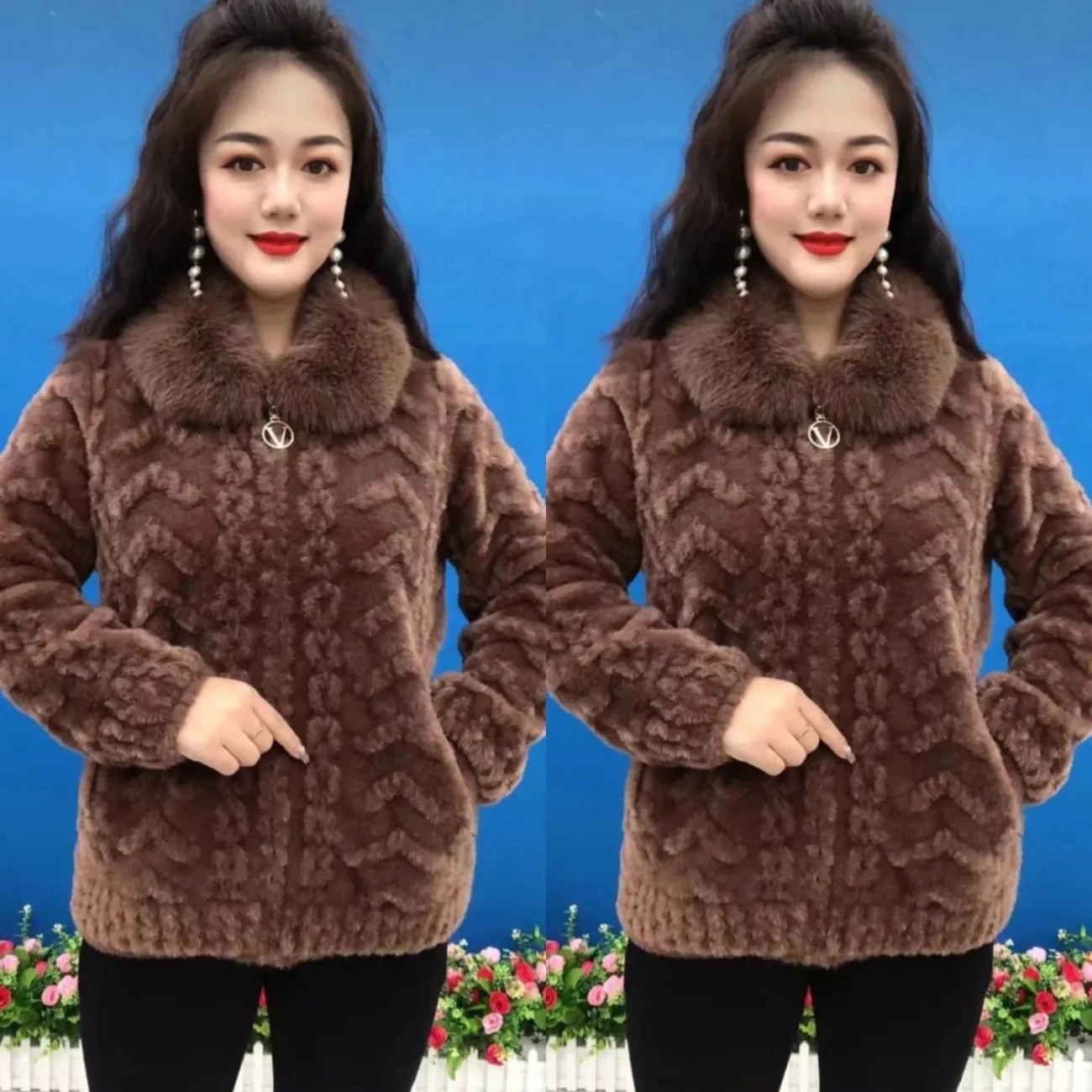 

Autumn Winter Mother's Woolen Coat Large Size Imitation Mink Velvet Jacket Women Loose Thicken Zipper Knitted Cardigan Overcoat