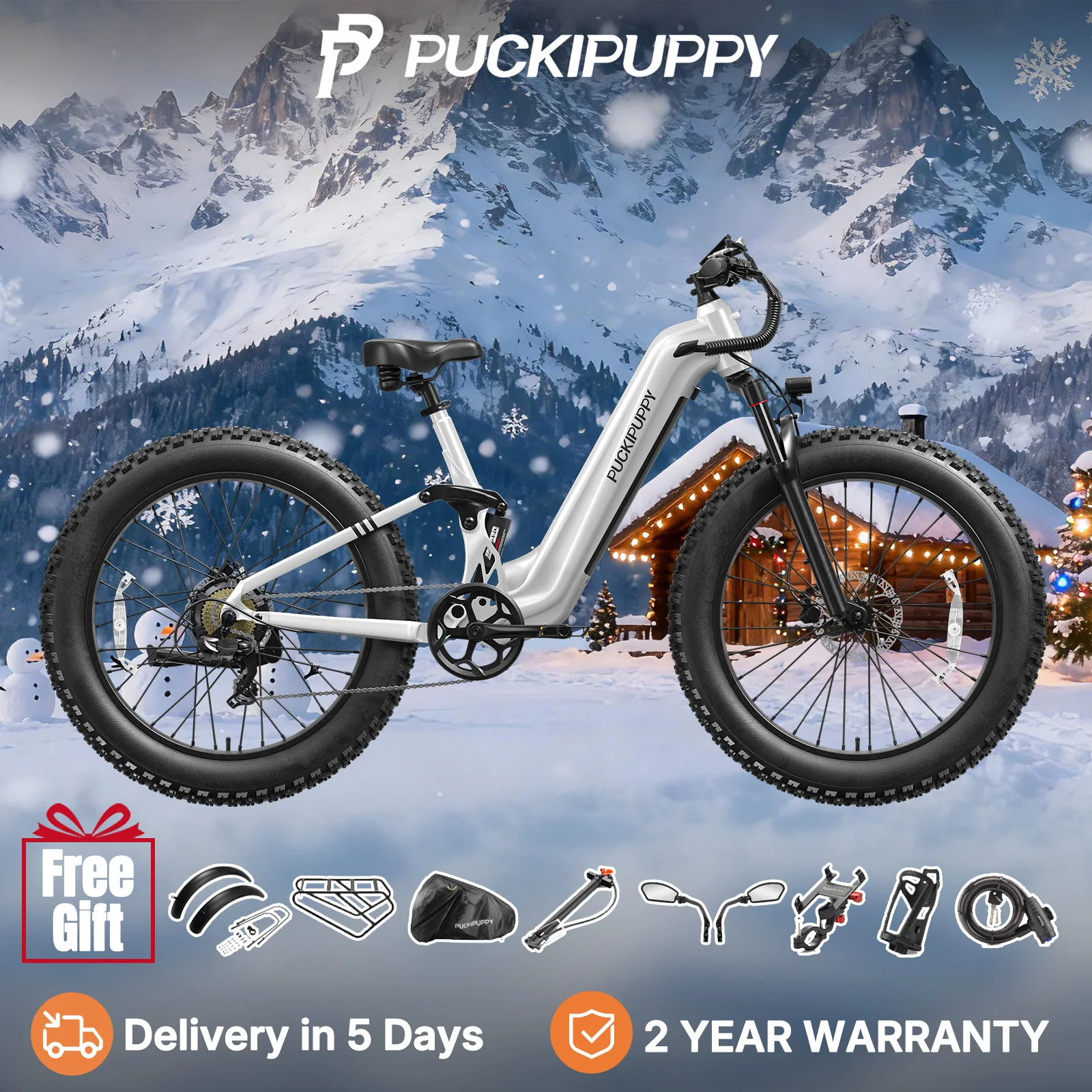 

Электровелосипед PUCKIPUPPY Boxer St с толстыми шинами 26 дюймов, полной подвеской, 960 Вт, 48 В, 20 Ач, для взрослых, с гарантией 2 года