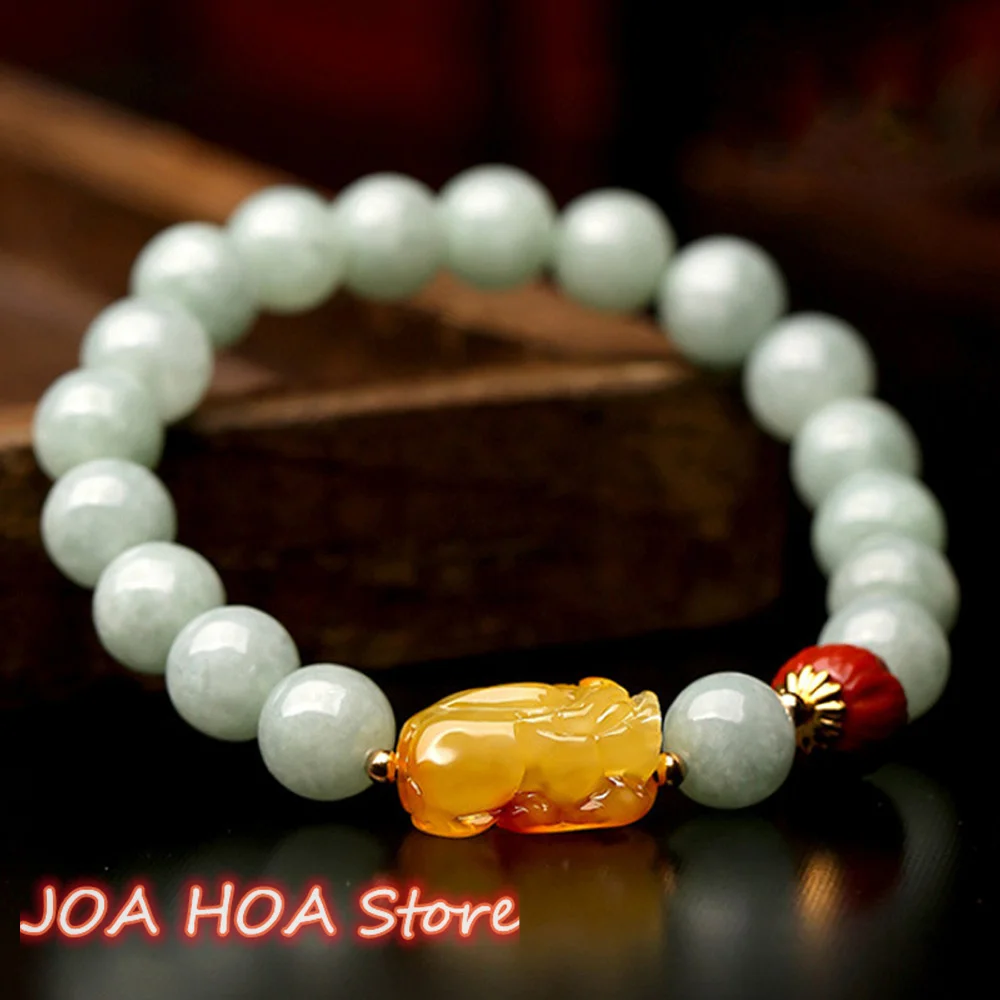 

New Pixiu Beeswax Bracelet Jateite Single Circle Bead Jade Stone South Red Simple Fashion Generous Bangle Handring Fine Jewelry