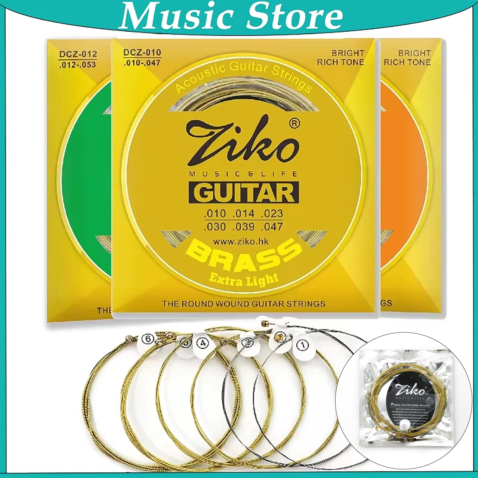 ZIKO Acoustic Guitar Strings Steel Carbon Hex Alloy String Brass Wound Folk Guitar String Set for Stage Studio Performance