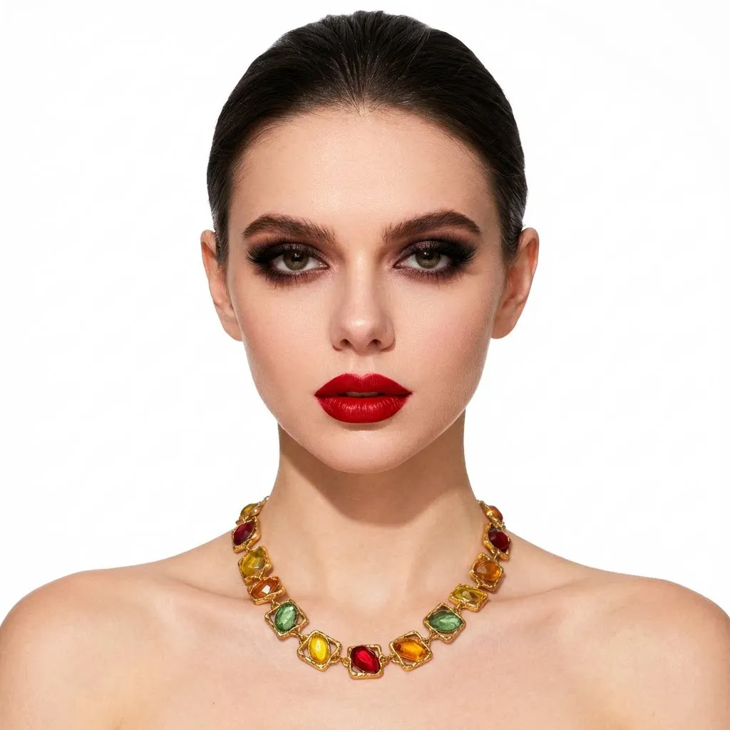Vintage Candy Colored Glazed Bead Necklace Vibrant Dopamine Hue Delicate Ladies Daily Party Accessories