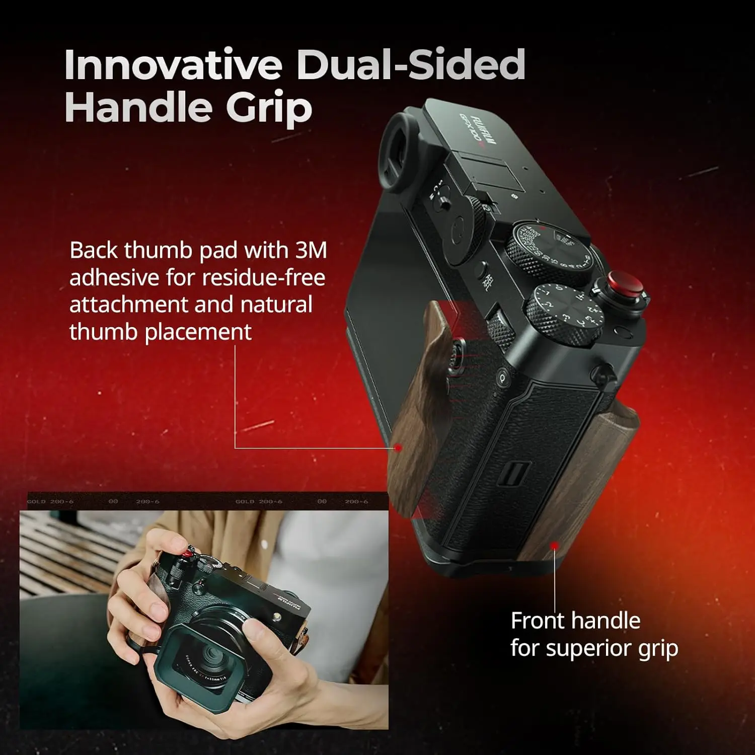SmallRig L字型マウントプレート 72g軽量 木製ハンドル付き 両面 