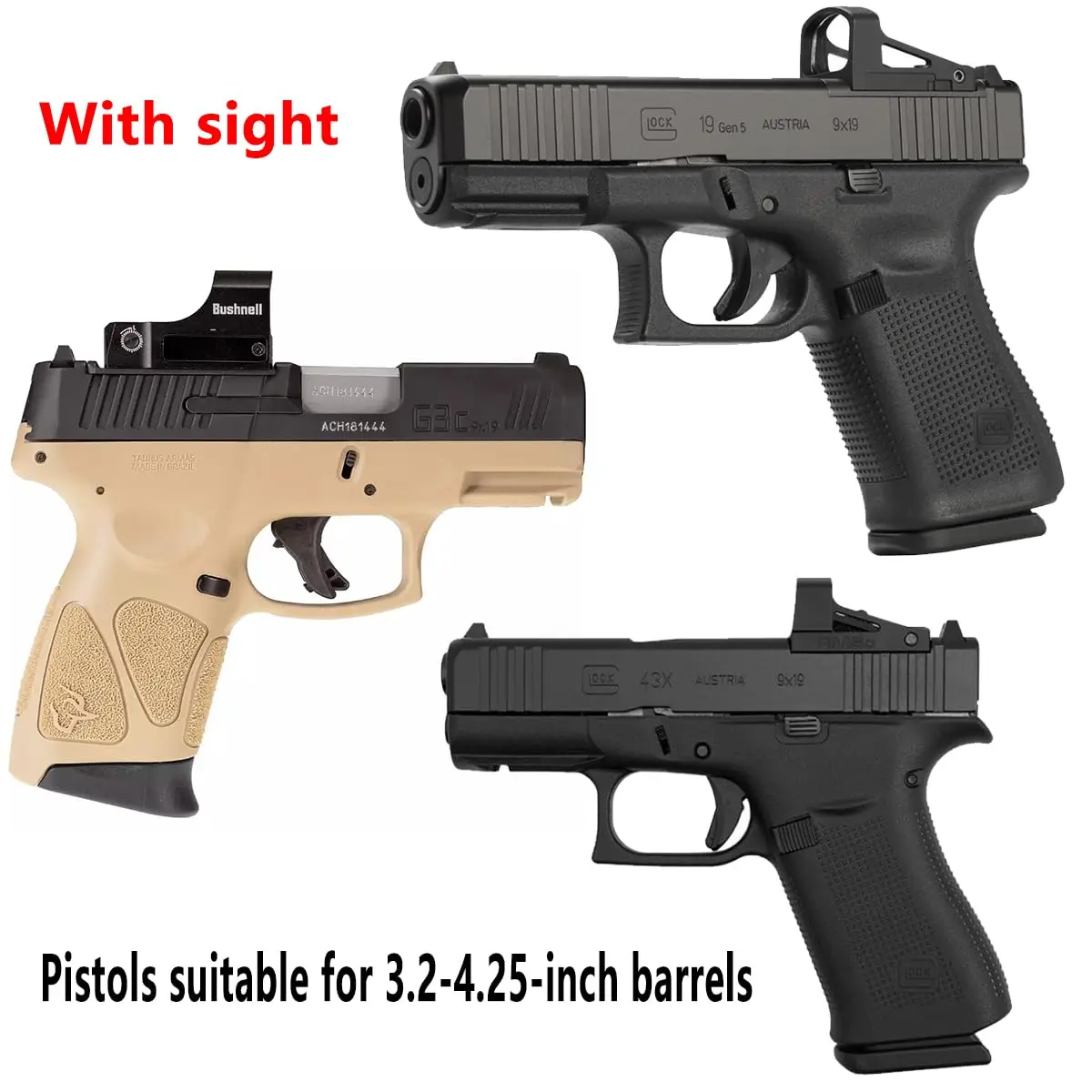 Coldres cortados IWB OWB Optics, Glock 19, 17, 43X - Taurus G2C, G3C, G3 - Sig Sauer - S & W, Escudo M & P 9mm, 40-20