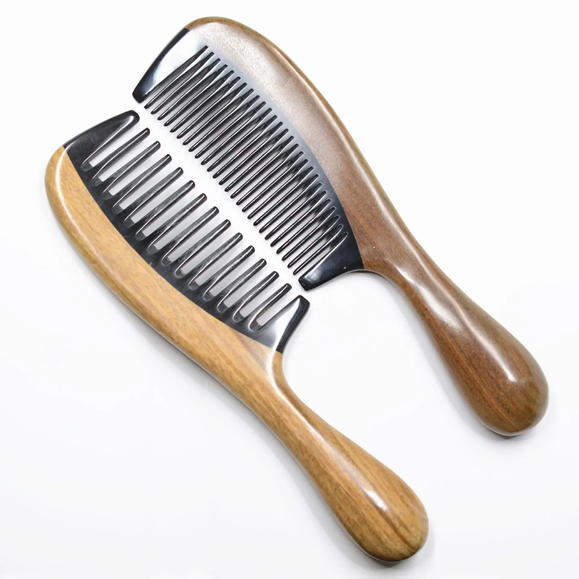 

Black Ox Horn Green Sandalwood Wide Toothed Comb with Drum Handle Ebony Material Hair Grooming Tool for Men