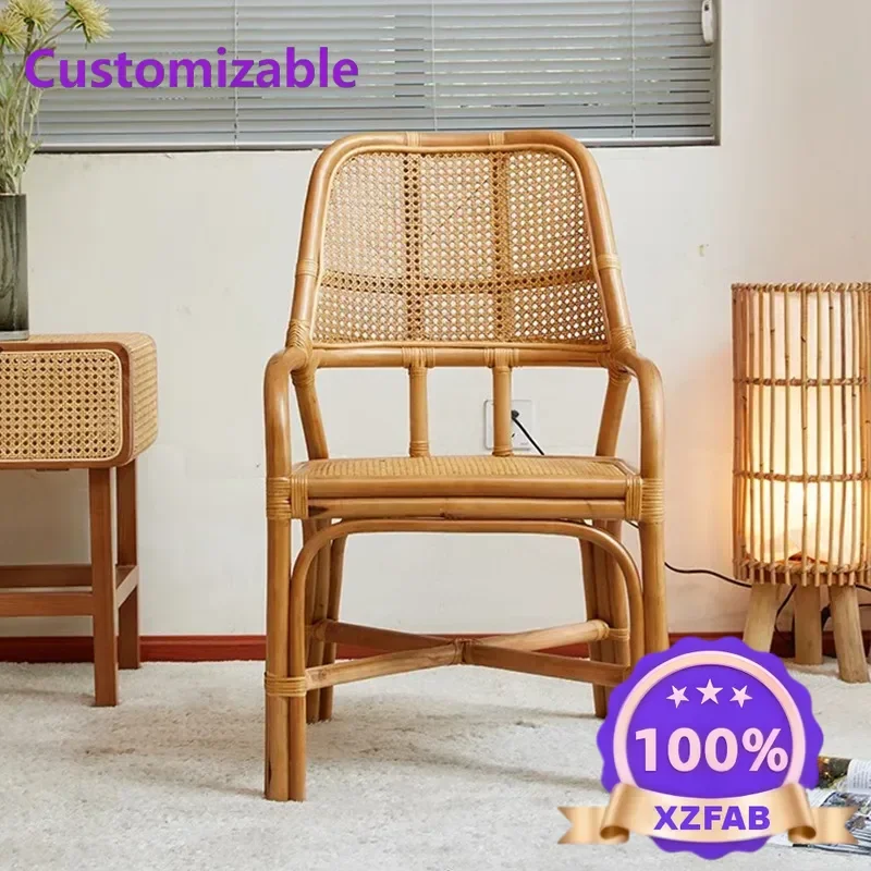 Factory Direct 2026 rattan chair chair back chair elderly armrest single sofa real rattan home leisure living room Internet